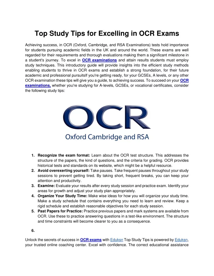 top study tips for excelling in ocr exams