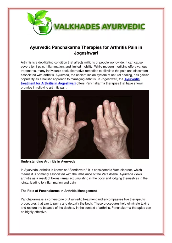 ayurvedic panchakarma therapies for arthritis