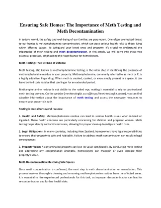 Ensuring Safe Homes The Importance of Meth Testing and Meth Decontamination