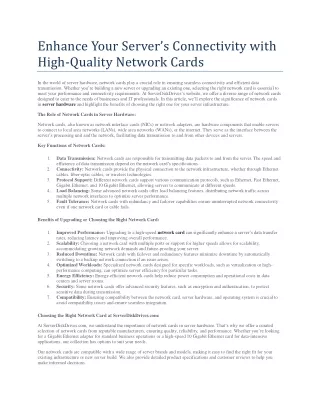 Enhance Your Server’s Connectivity with High-Quality Network Cards