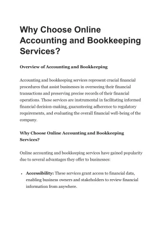 Why Choose Online Accounting and Bookkeeping Services