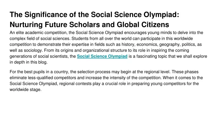 the significance of the social science olympiad nurturing future scholars and global citizens