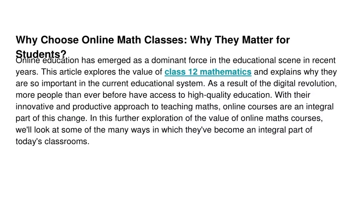 why choose online math classes why they matter for students