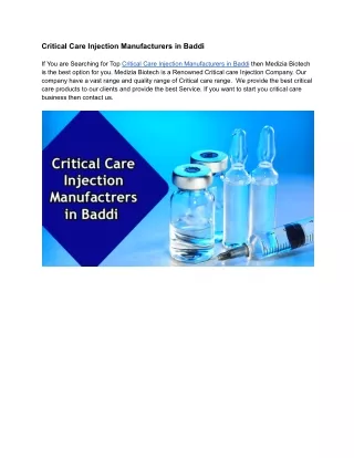 Critical Care Injection Manufactrers in Baddi