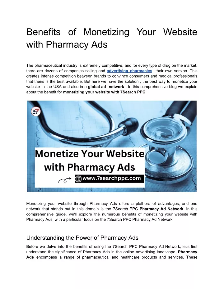 benefits of monetizing your website with pharmacy