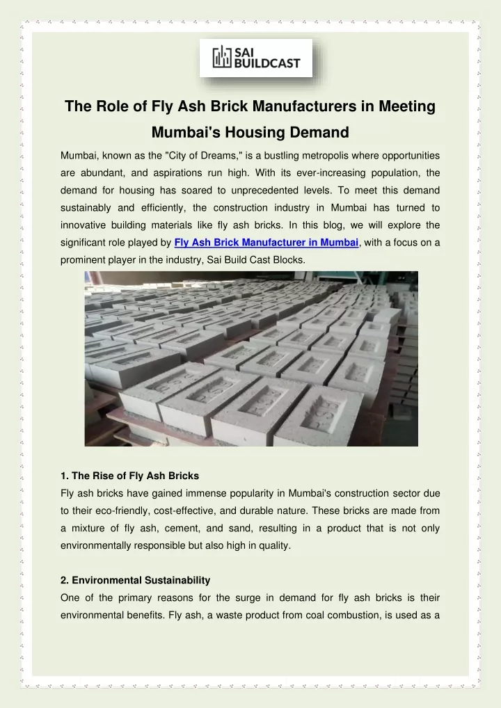 PPT The Role of Fly Ash Brick Manufacturers in Meeting Mumbai Housing