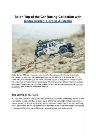 Oct. 12, 2023 - Be on Top of the Car Racing Collection with Radio Control Cars in Australia