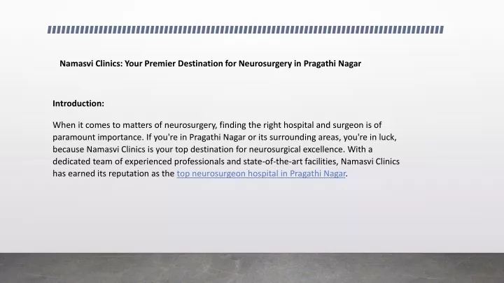 namasvi clinics your premier destination for neurosurgery in pragathi nagar