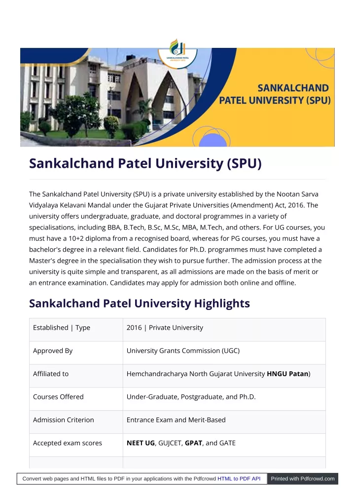 sankalchand patel university spu