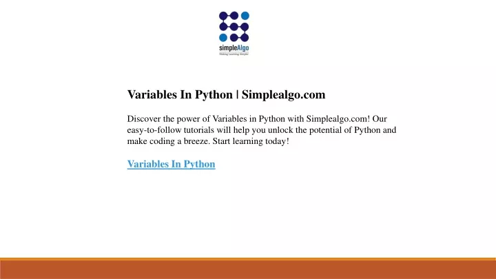 variables in python simplealgo com discover