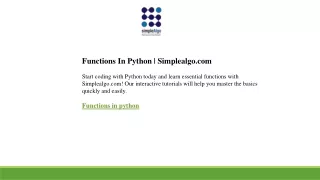 Functions In Python  Simplealgo.com