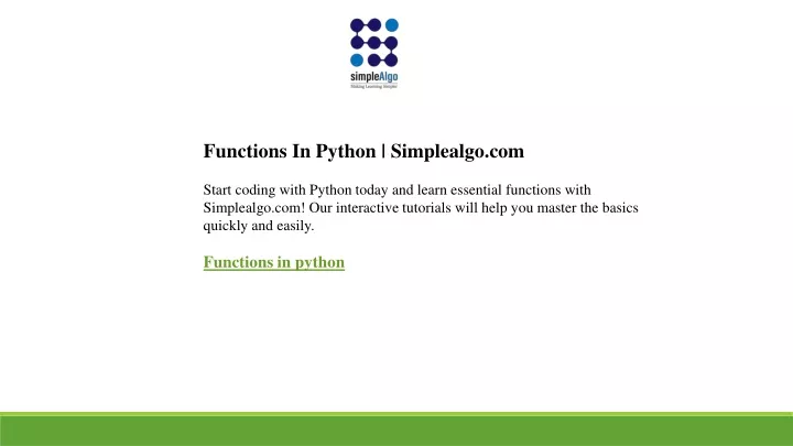 functions in python simplealgo com start coding