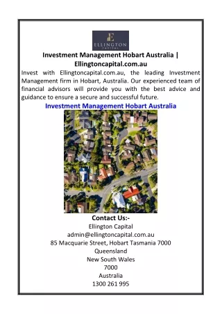 Investment Management Hobart Australia  Ellingtoncapital.com.au