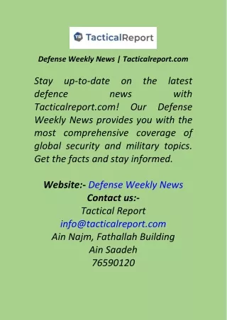 Defense Weekly News  Tacticalreport.com