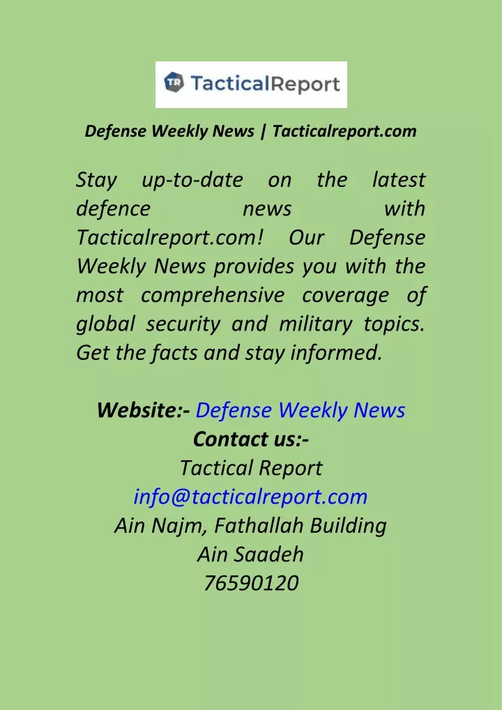defense weekly news tacticalreport com