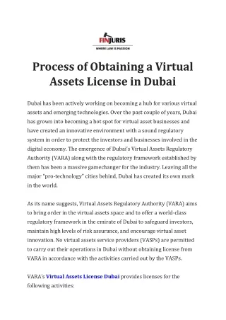 Process of Obtaining a Virtual Assets License in Dubai