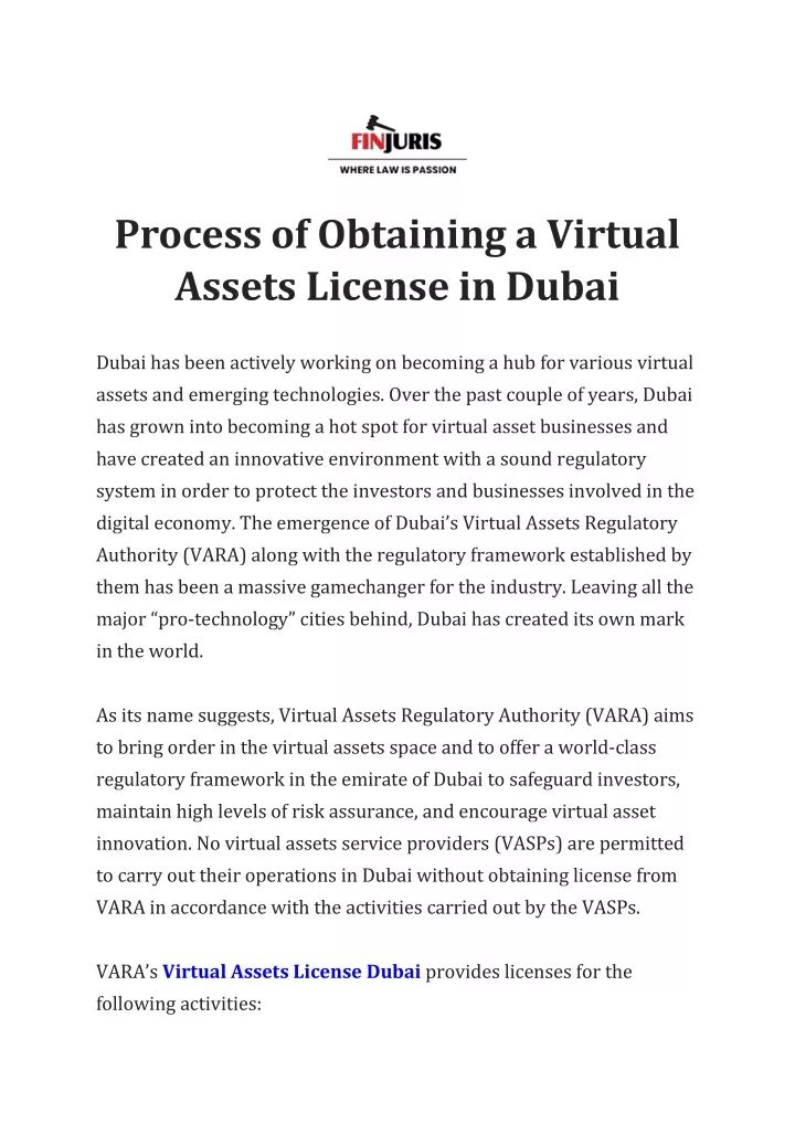 process of obtaining a virtual assets license