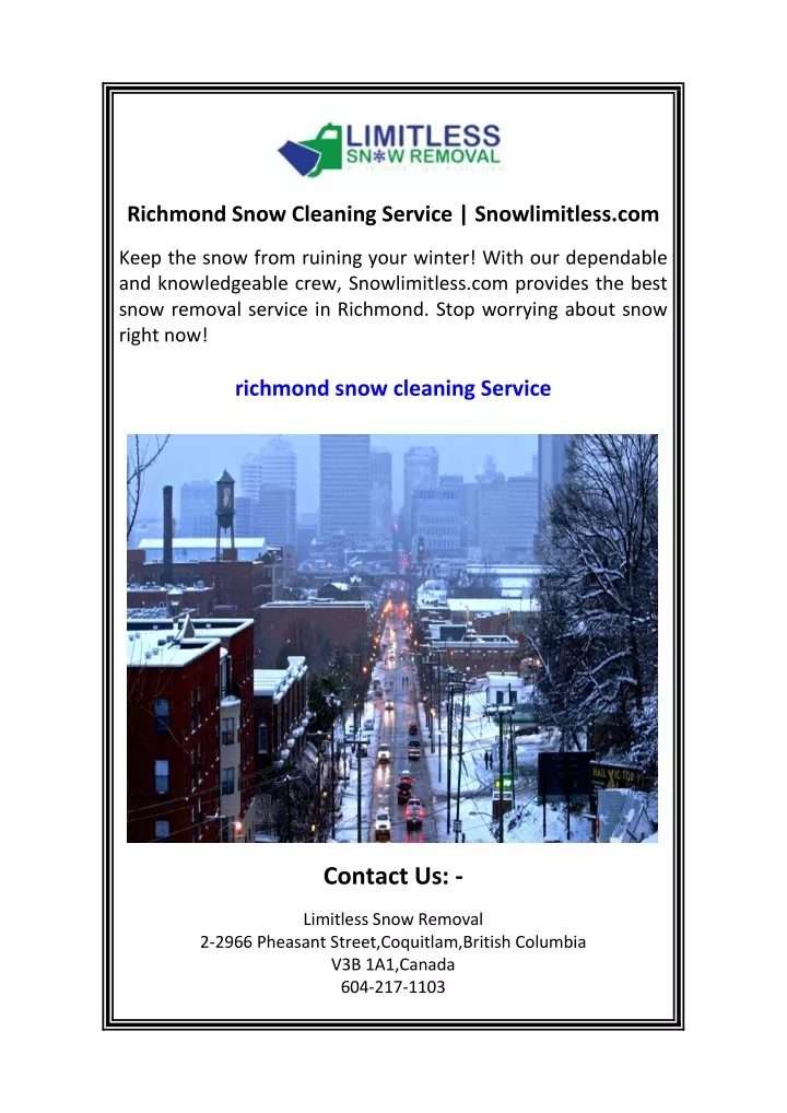 richmond snow cleaning service snowlimitless com
