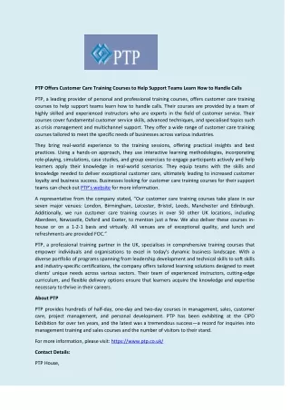 ptp offers customer care training courses to help