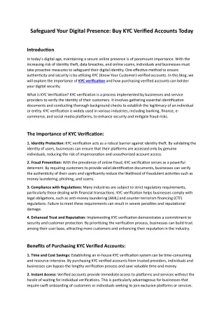 Safeguard Your Digital Presence Buy KYC Verified Accounts Today