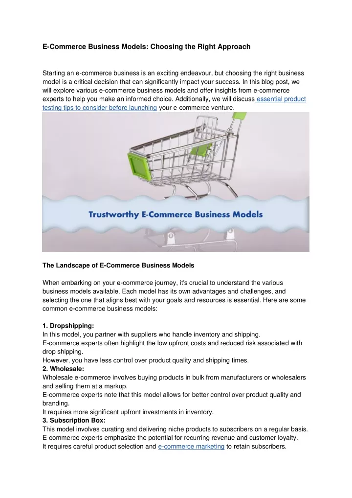 e commerce business models choosing the right