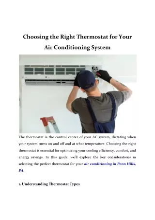 Choosing the Right Thermostat for Your Air Conditioning System