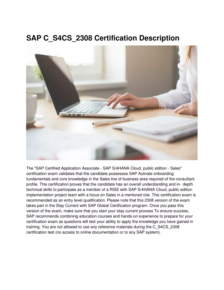 sap c s4cs 2308 certification description