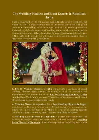 Top Wedding Planners and Event Experts in Rajasthan, India