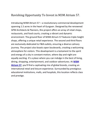 Ravishing Opportunity To Invest in M3M Atrium 57