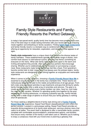 Family Style Restaurants and Family-Friendly Resorts the Perfect Getaway