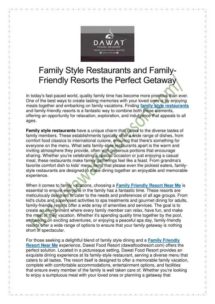 family style restaurants and family friendly