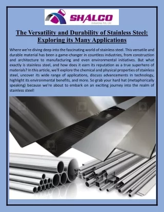 The Versatility and Durability of Stainless Steel Exploring its Many Applications