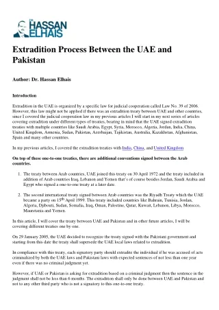 Extradition Process Between the UAE and Pakistan
