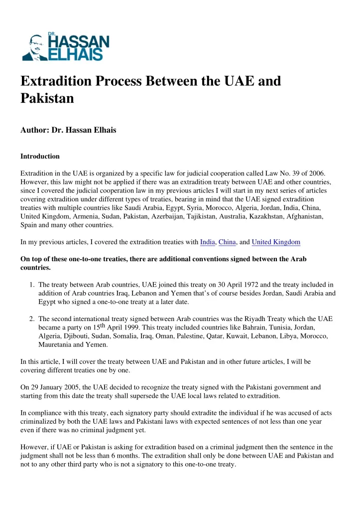 PPT - Extradition Process Between The UAE And Pakistan PowerPoint ...