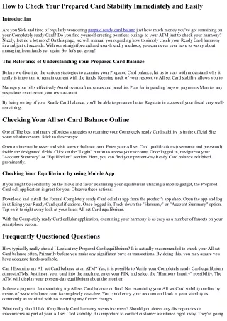 How to examine Your All set Card Equilibrium Quickly and Easily