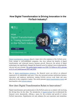 How Digital Transformation is Driving Innovation in the FinTech Industry?
