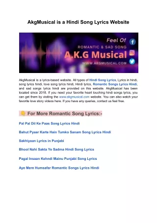 AkgMusical is a Hindi Song Lyrics Website