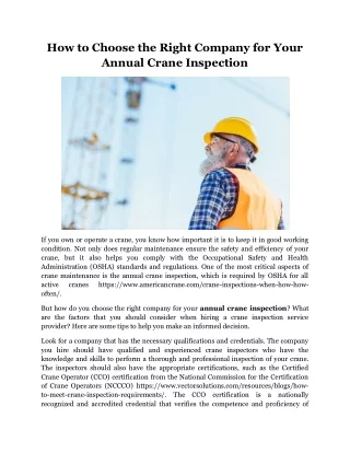 How to Choose the Right Company for Your Annual Crane Inspection