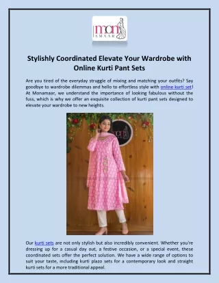 Stylishly Coordinated Elevate Your Wardrobe with Online Kurti Pant Sets
