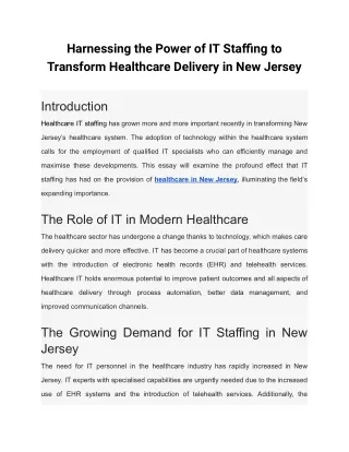 Harnessing the Power of IT Staffing to Transform Healthcare Delivery in New Jersey