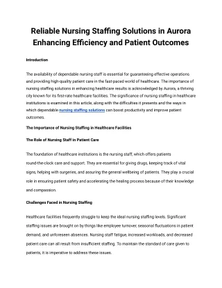 Reliable Nursing Staffing Solutions in Aurora Enhancing Efficiency and Patient Outcomes