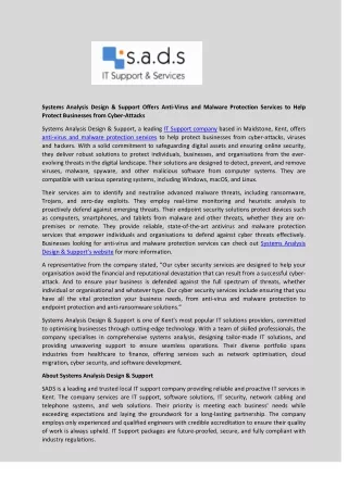 systems analysis design support offers anti virus