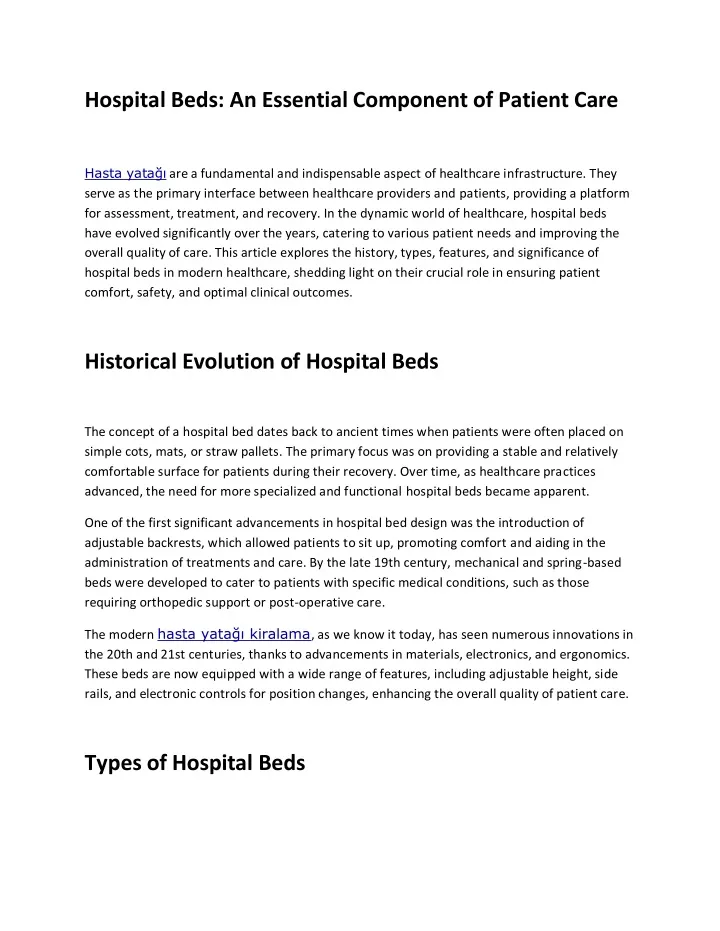 hospital beds an essential component of patient
