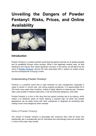 Unveiling the Dangers of Powder Fentanyl_ Risks, Prices, and Online Availability