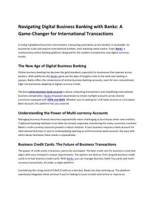 Navigating Digital Business Banking with Bankz  A Game-Changer for International Transactions