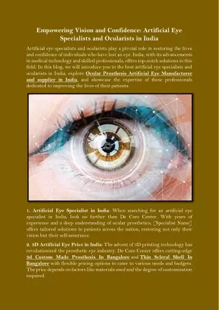 Empowering Vision and Confidence Artificial Eye Specialists and Ocularists in India