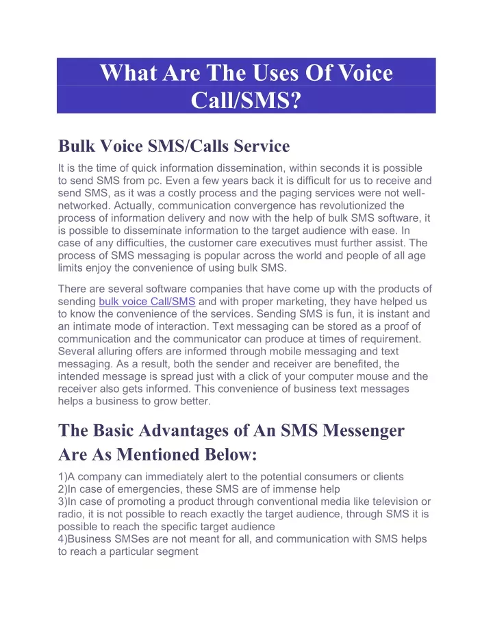 what are the uses of voice call sms
