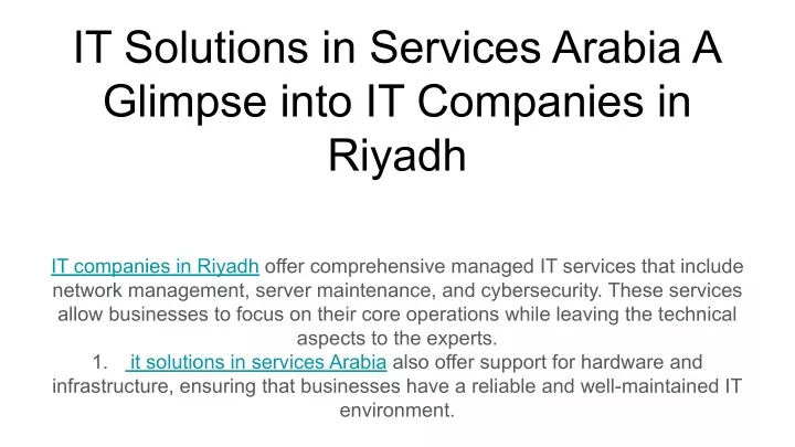 it solutions in services arabia a glimpse into