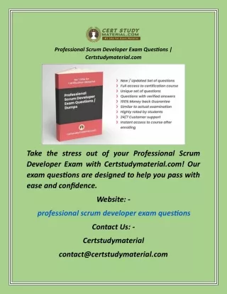 Professional Scrum Developer Exam Questions  Certstudymaterial