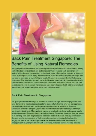 Back Pain Treatment Singapore: The Benefits of Using Natural Remedies
